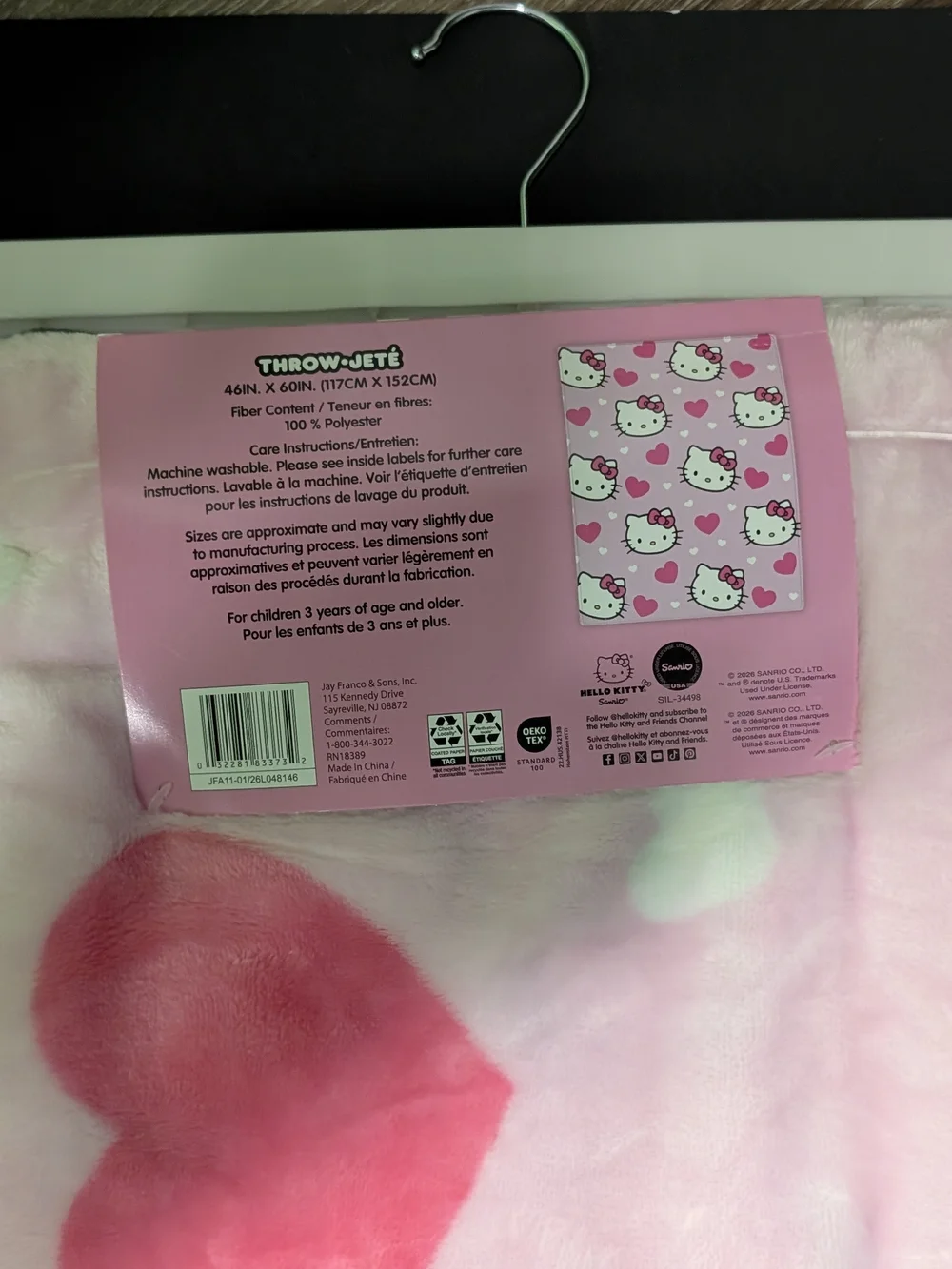 New Sanrio Hello Kitty Pink Hearts Micro Plush Throw Blanket 46